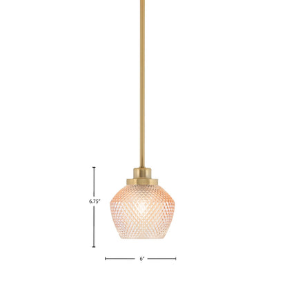 Toltec Odyssey 6in 1-Light Mini Pendant | Industrial New Age Brass Steel and Amber Textured Glass | Kitchen Island & Dining Room | 6 x 6.75 in | Model 2601-NAB-4623