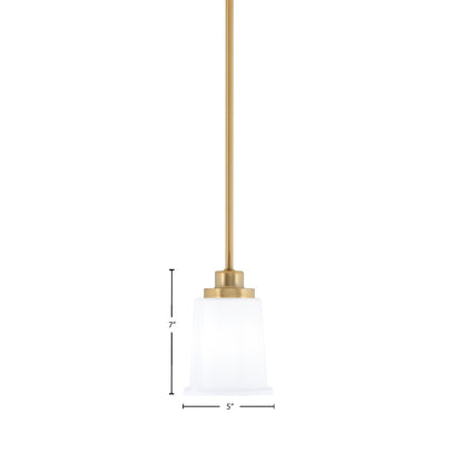 Toltec Odyssey 5in 1-Light Mini Pendant | New Age Brass and White Opal Glass | Kitchen Island & Dining Room | 5 x 7 in | Model 2601-NAB-5031