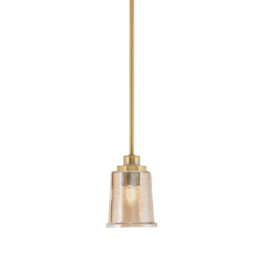Toltec Odyssey 5in 1-Light Mini Pendant | New Age Brass and Amber Bubble Glass | Kitchen Island & Dining Room | 5 x 5 x 7 in | Model 2601-NAB-5033