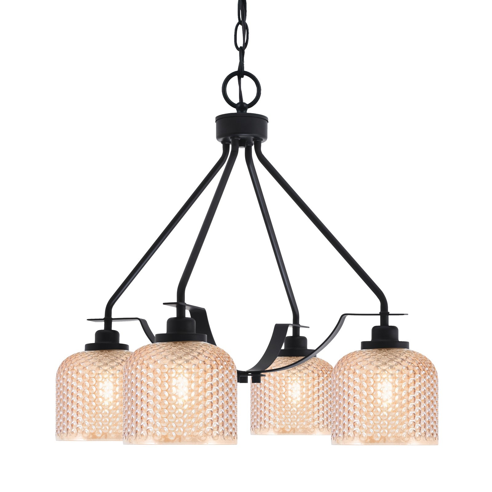 Toltec Odyssey 24in 4-Light Chandelier | Modern Matte Black Steel and Amber Textured Glass | Dining Room & Entryway | 24 x 19.25 in | Model 2604-MB-4613