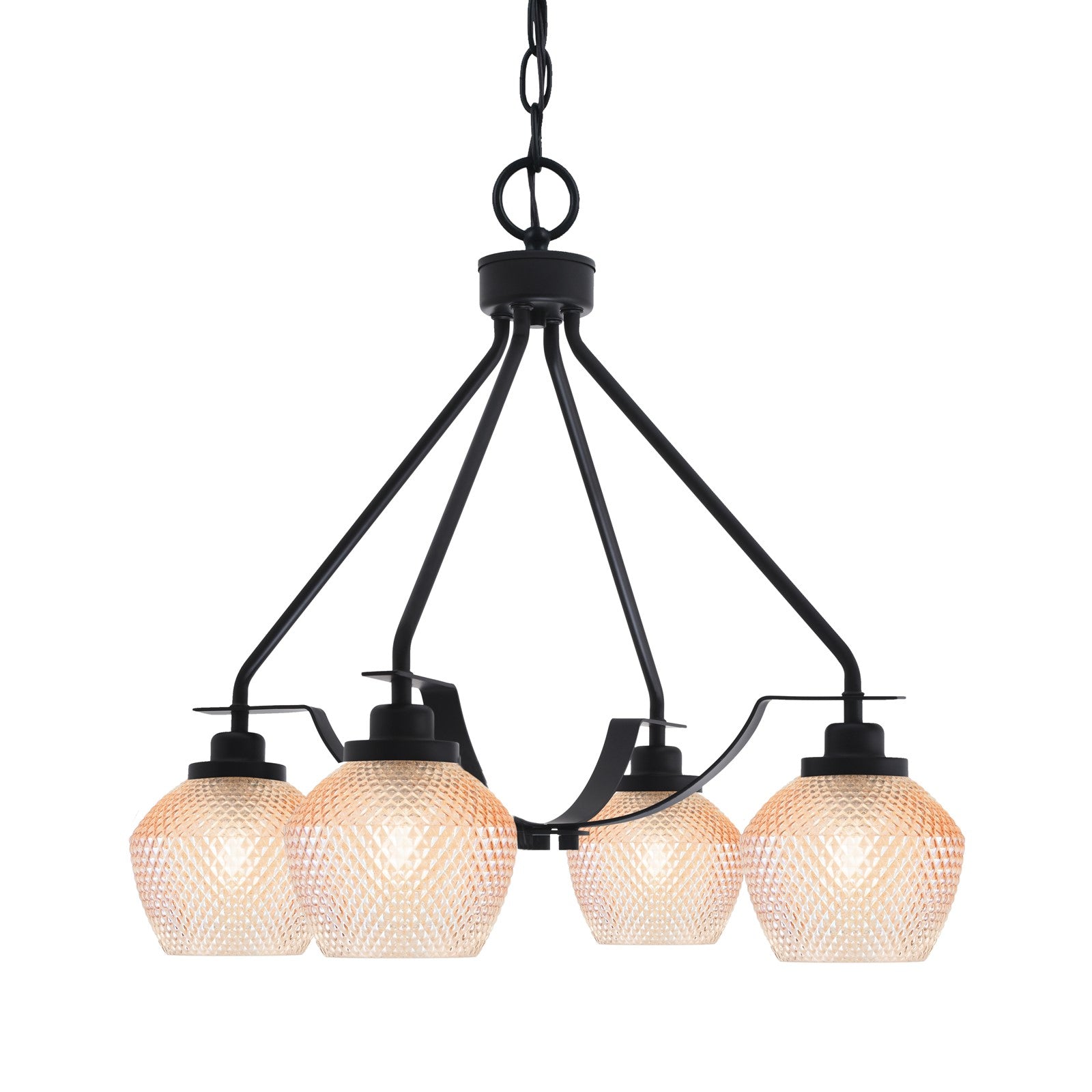 Toltec Odyssey 24in 4-Light Chandelier | Industrial Matte Black Steel and Amber Textured Glass | Dining Room & Living Room | 24 x 19.25 in | Model 2604-MB-4623