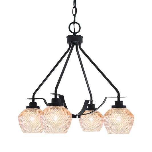 Toltec Odyssey 24in 4-Light Chandelier | Industrial Matte Black Steel and Amber Textured Glass | Dining Room & Living Room | 24 x 19.25 in | Model 2604-MB-4623