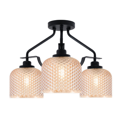 Toltec Odyssey 17in 3-Light Semi-Flush | Modern Matte Black Steel and Amber Textured Glass | Hallway & Entryway | 16.75 x 12.75 in | Model 2607-MB-4613