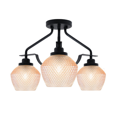 Toltec Odyssey 16.75in 3-Light Semi-Flush | Industrial Matte Black Steel and Amber Textured Glass | Hallway & Bedroom | 16.75 x 12.75 in | Model 2607-MB-4623