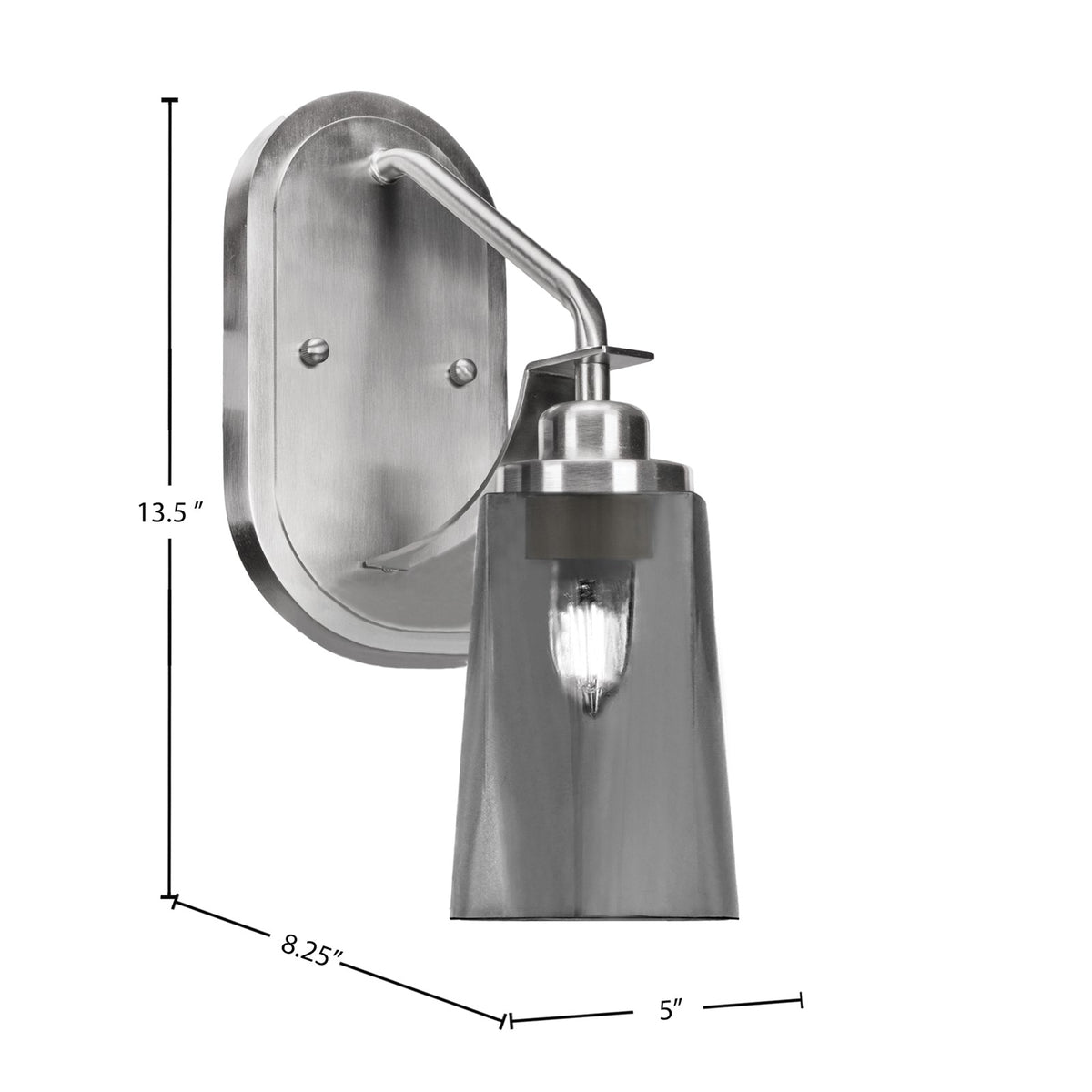 Toltec Odyssey 13.5in 1-Light Wall Sconce | Modern Brushed Nickel and Smoke Bubble Glass | Bedroom & Hallway | 5 x 8.25 x 13.5 in | Model 2611-BN-262