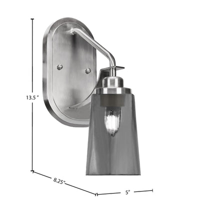 Toltec Odyssey 13.5in 1-Light Wall Sconce | Modern Brushed Nickel and Smoke Bubble Glass | Bedroom & Hallway | 5 x 8.25 x 13.5 in | Model 2611-BN-262
