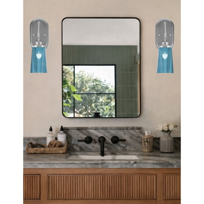 Toltec Odyssey 13.5in 1-Light Wall Sconce | Modern Brushed Nickel and Blue Gradient Glass | Bedroom & Hallway | 5 x 8.25 x 13.5 in | Model 2611-BN-265