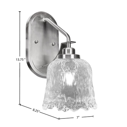 Toltec Odyssey 1-Light Wall Sconce | Modern Brushed Nickel and Clear Lava Glass | Bedroom & Hallway Accent Light | Model 2611-BN-4230
