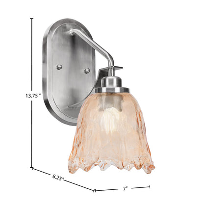 Toltec Odyssey 1-Light Wall Sconce | Brushed Nickel and Amber Lava Glass | Bedroom & Hallway Accent Light | 7 x 8.25 x 13.75 in | Model 2611-BN-4233