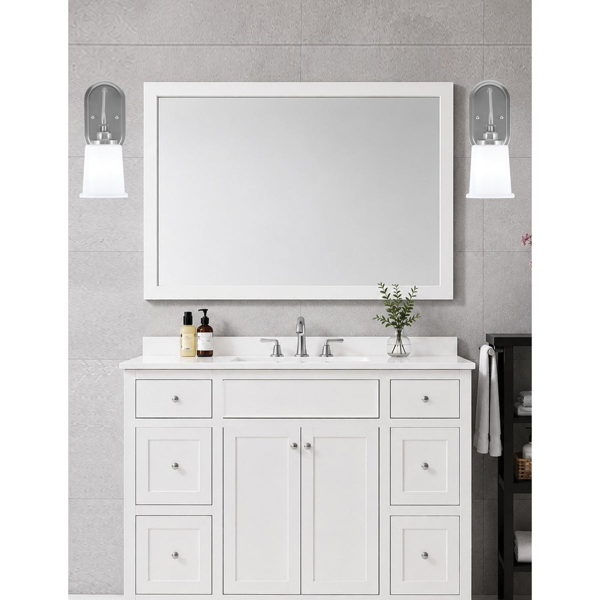 Toltec Odyssey 12.75in 1-Light Wall Sconce | Modern Brushed Nickel and White Opal Glass | Bedroom & Hallway | 5 x 8.25 x 12.75 in | Model 2611-BN-5031
