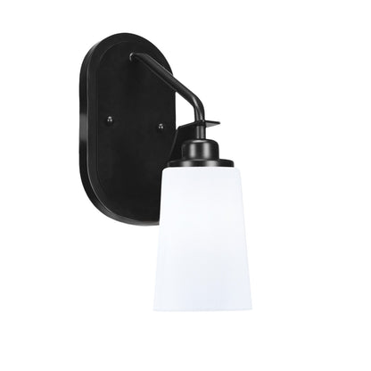 Toltec Odyssey 1-Light Wall Sconce | Matte Black and White Opal Glass | Bedroom & Hallway Accent Light | 5 x 8.25 x 13.5 in | Model 2611-MB-261