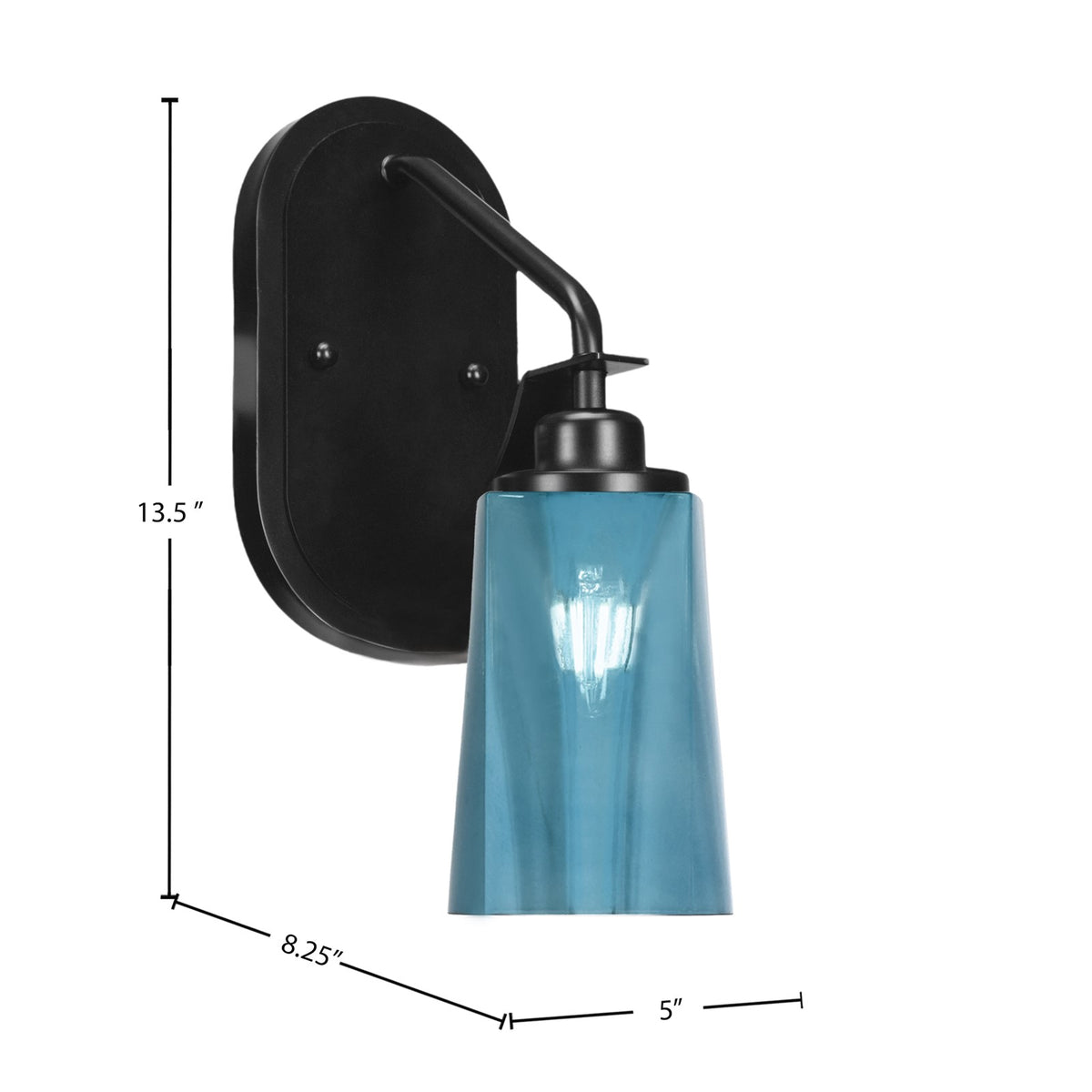 Toltec Odyssey 13.5in 1-Light Wall Sconce | Modern Matte Black and Blue Gradient Glass | Bedroom & Hallway | 5 x 8.25 x 13.5 in | Model 2611-MB-265
