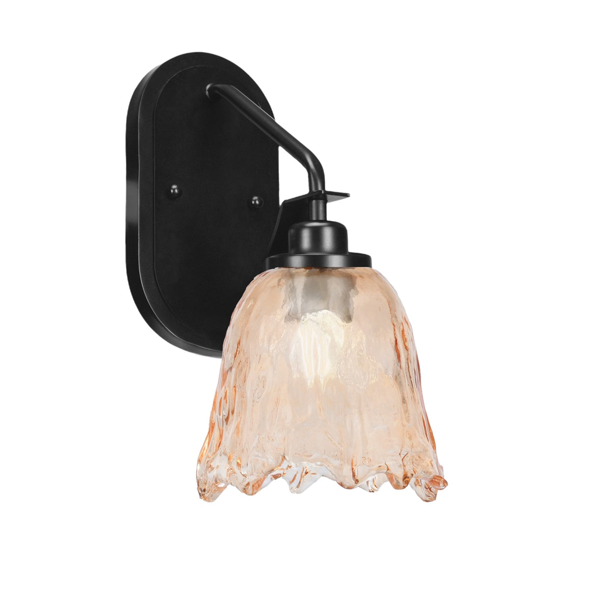 Toltec Odyssey 7in 1-Light Wall Sconce | Modern Matte Black and Amber Lava Glass | Bedroom & Hallway Accent Light | Model 2611-MB-4233
