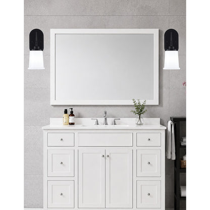 Toltec Odyssey 12.75in 1-Light Wall Sconce | Modern Matte Black and White Opal Glass | Bedroom & Hallway | 5 x 8.25 x 12.75 in | Model 2611-MB-5031