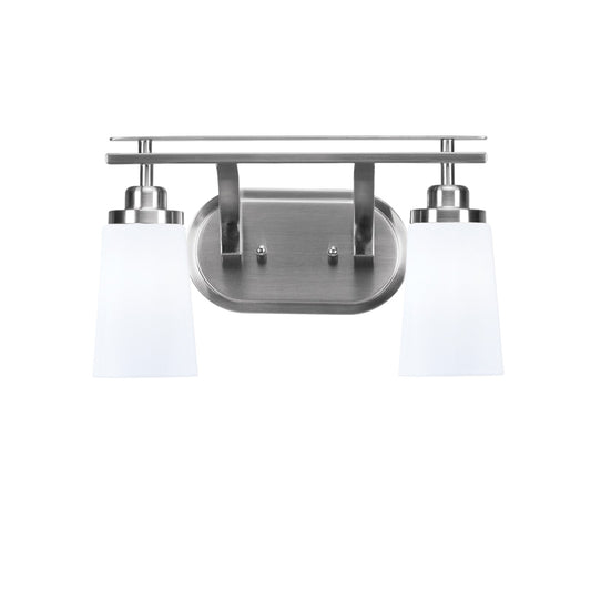 Toltec Odyssey 2-Light Bath Bar | Modern Brushed Nickel and White Opal Glass | Bathroom Vanity & Powder Room | 7.25 x 9.75 in | Model 2612-BN-261