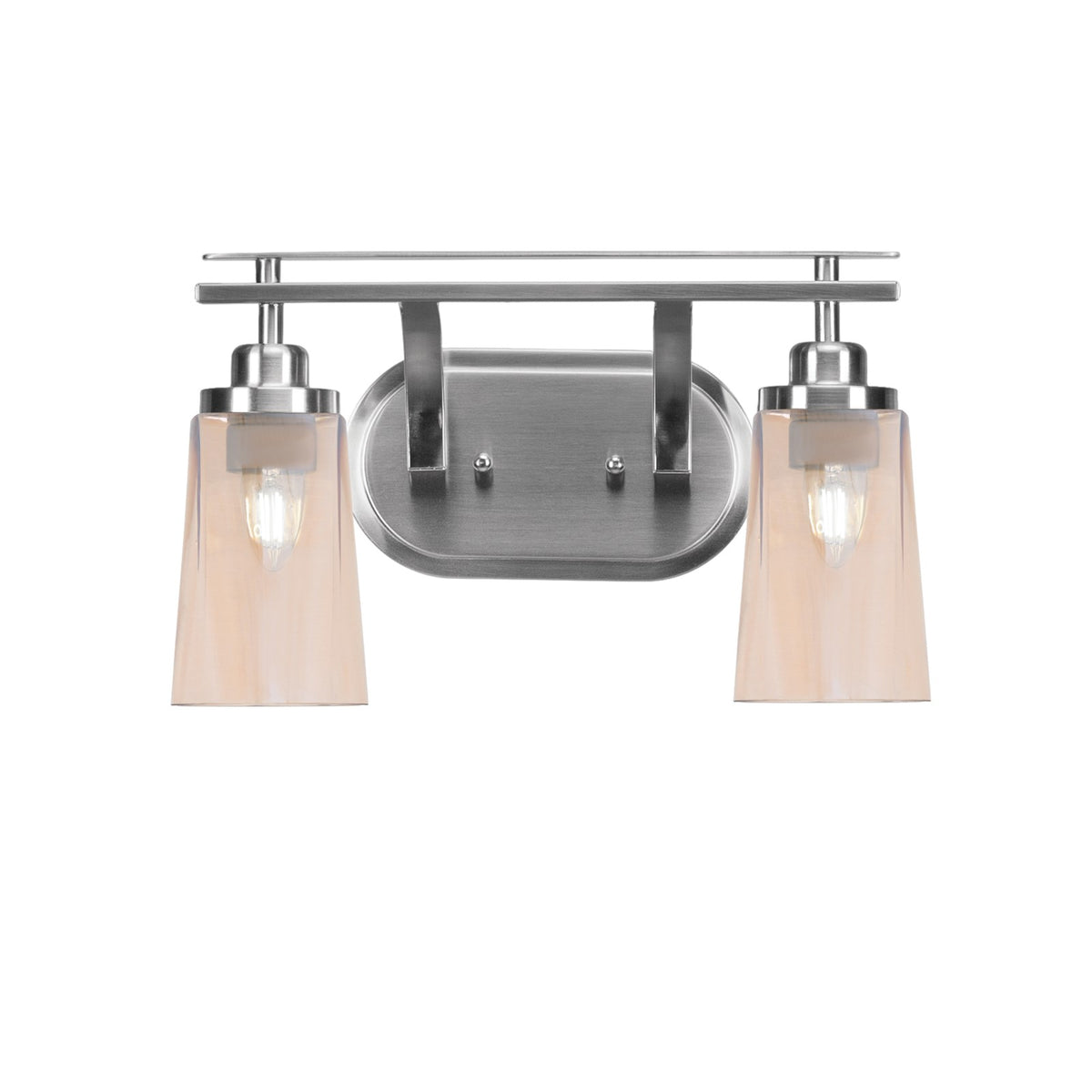Toltec Odyssey 2-Light Bath Bar | Modern Brushed Nickel and Amber Gradient Glass | Bathroom Vanity & Powder Room | 7.25 x 9.75 in | Model 2612-BN-263