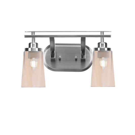 Toltec Odyssey 2-Light Bath Bar | Modern Brushed Nickel and Amber Gradient Glass | Bathroom Vanity & Powder Room | 7.25 x 9.75 in | Model 2612-BN-263