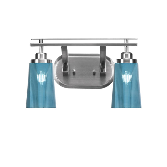 Toltec Odyssey 2-Light Bath Bar | Modern Brushed Nickel and Blue Gradient Glass | Bathroom Vanity & Powder Room | 7.25 x 9.75 in | Model 2612-BN-265