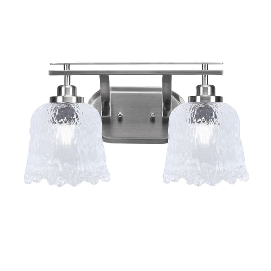 Toltec Odyssey 2-Light Bath Bar | Brushed Nickel and Clear Lava Glass | Bathroom & Powder Room Vanity Light | 8 x 9.75 in | Model 2612-BN-4230