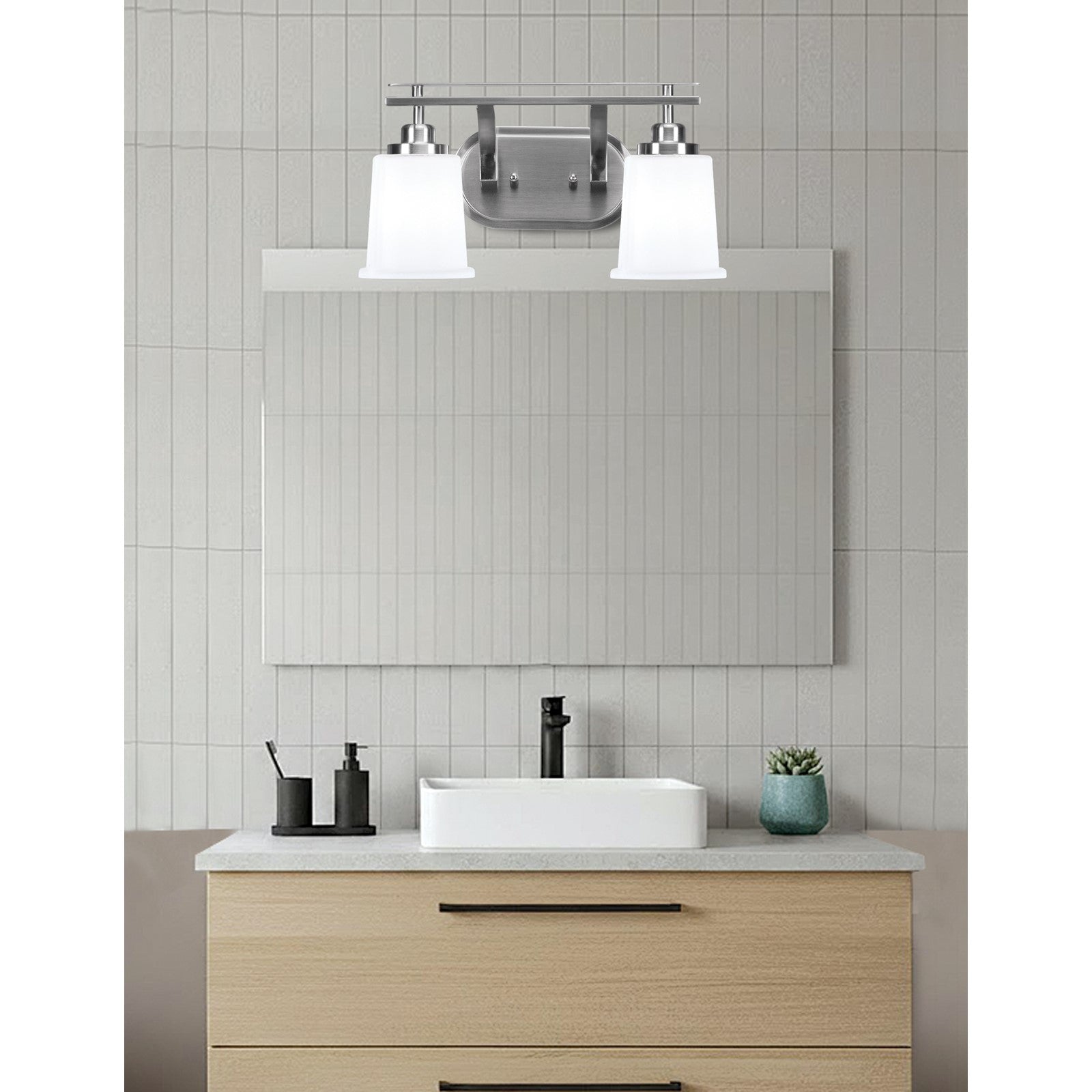 Toltec Odyssey 2-Light Bath Bar | Brushed Nickel and White Opal Glass | Bathroom & Powder Room Vanity Light | 7.5 x 8.75 in | Model 2612-BN-5031