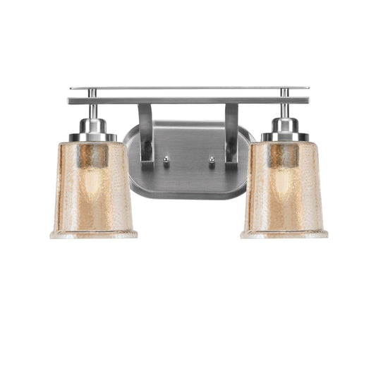 Toltec Odyssey 2-Light Bath Bar | Modern Brushed Nickel and Amber Bubble Glass | Bathroom Vanity & Powder Room | 7.5 x 8.75 in | Model 2612-BN-5033