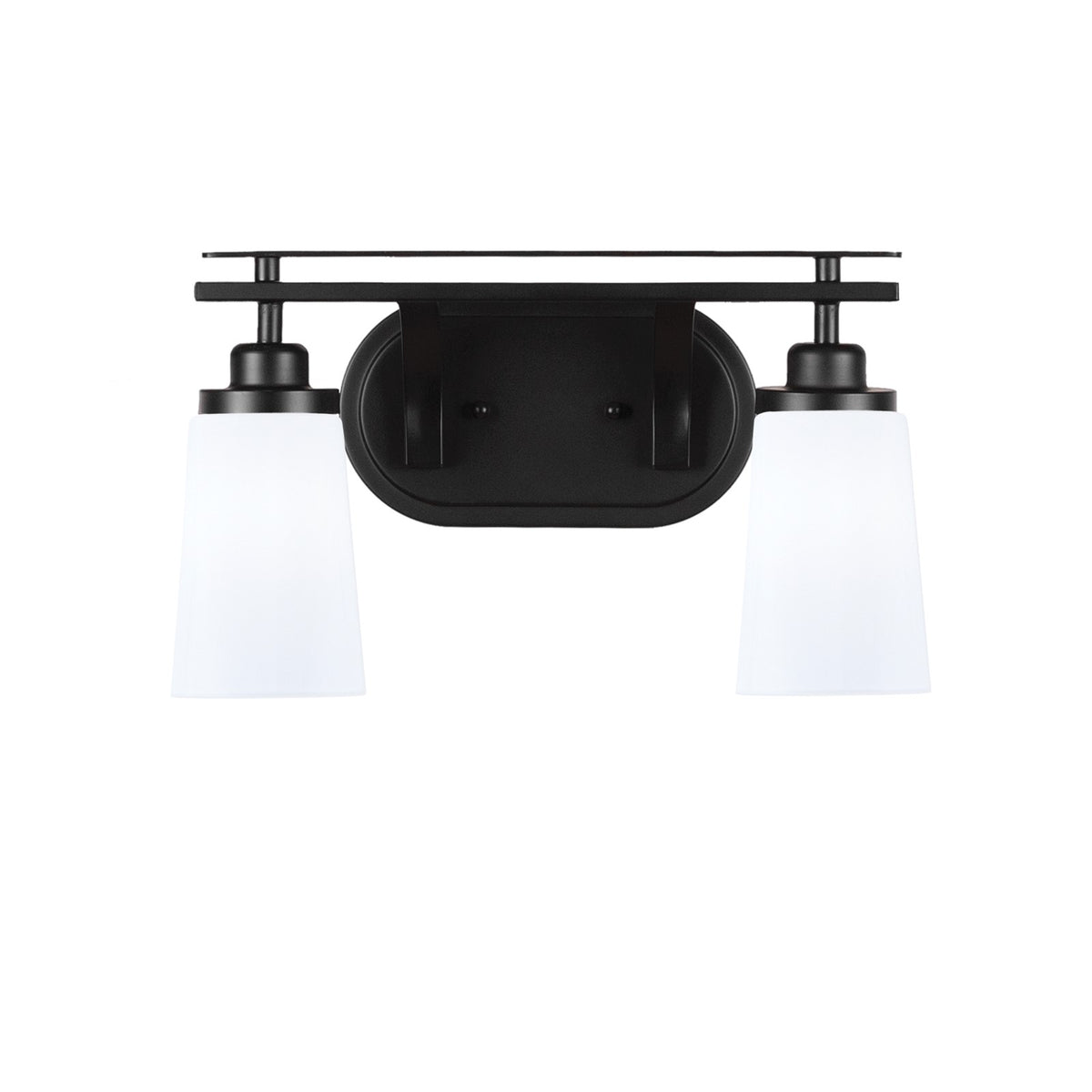 Toltec Odyssey 2-Light Bath Bar | Modern Matte Black and White Opal Glass | Bathroom Vanity & Powder Room | 7.25 x 9.75 in | Model 2612-MB-261
