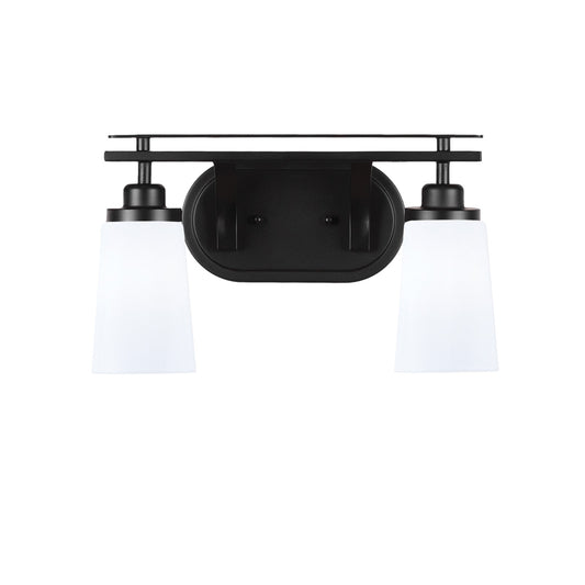 Toltec Odyssey 2-Light Bath Bar | Modern Matte Black and White Opal Glass | Bathroom Vanity & Powder Room | 7.25 x 9.75 in | Model 2612-MB-261