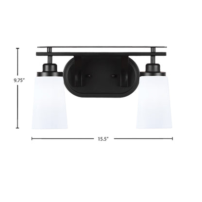 Toltec Odyssey 2-Light Bath Bar | Modern Matte Black and White Opal Glass | Bathroom Vanity & Powder Room | 7.25 x 9.75 in | Model 2612-MB-261