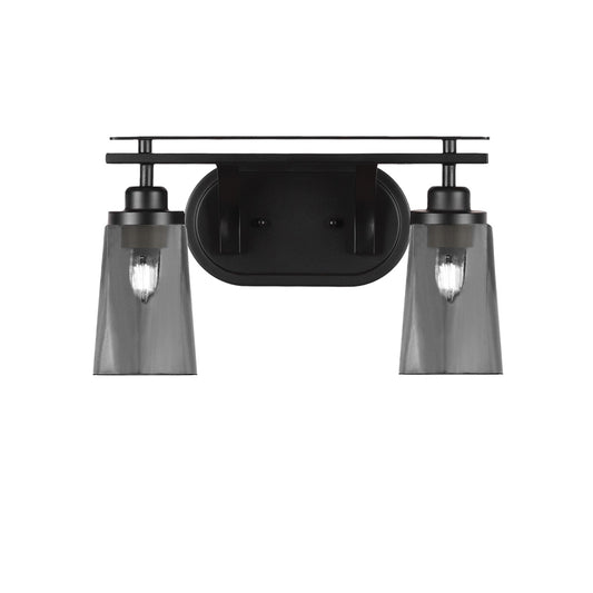 Toltec Odyssey 2-Light Bath Bar | Modern Matte Black and Smoke Bubble Glass | Bathroom Vanity & Powder Room | 7.25 x 9.75 in | Model 2612-MB-262