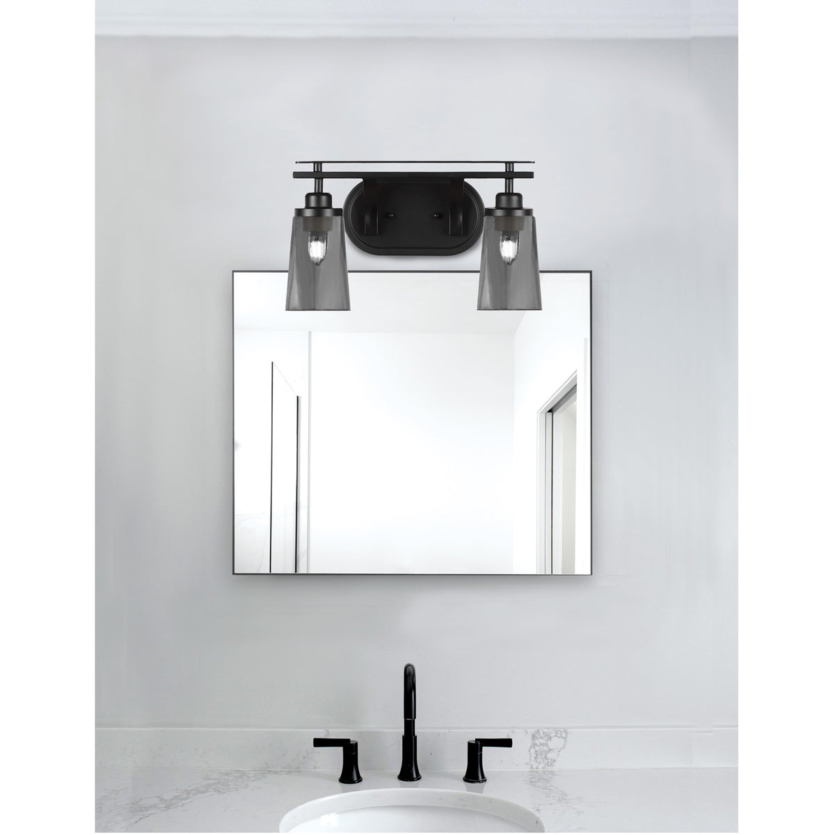 Toltec Odyssey 2-Light Bath Bar | Modern Matte Black and Smoke Bubble Glass | Bathroom Vanity & Powder Room | 7.25 x 9.75 in | Model 2612-MB-262