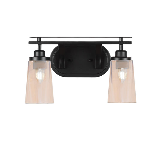 Toltec Odyssey 2-Light Bath Bar | Modern Matte Black and Amber Gradient Glass | Bathroom & Powder Room Vanity Light | 7.25 x 9.75 in | Model 2612-MB-263