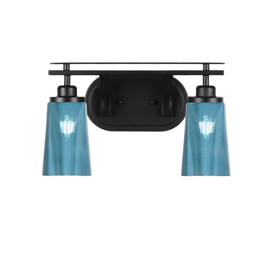 Toltec Odyssey 2-Light Bath Bar | Modern Matte Black and Blue Gradient Glass | Bathroom & Powder Room Vanity Light | 7.25 x 9.75 in | Model 2612-MB-265