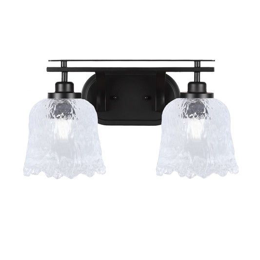 Toltec Odyssey 2-Light Bath Bar | Modern Matte Black and Clear Textured Glass | Bathroom & Powder Room Vanity Light | 8 x 9.75 in | Model 2612-MB-4230