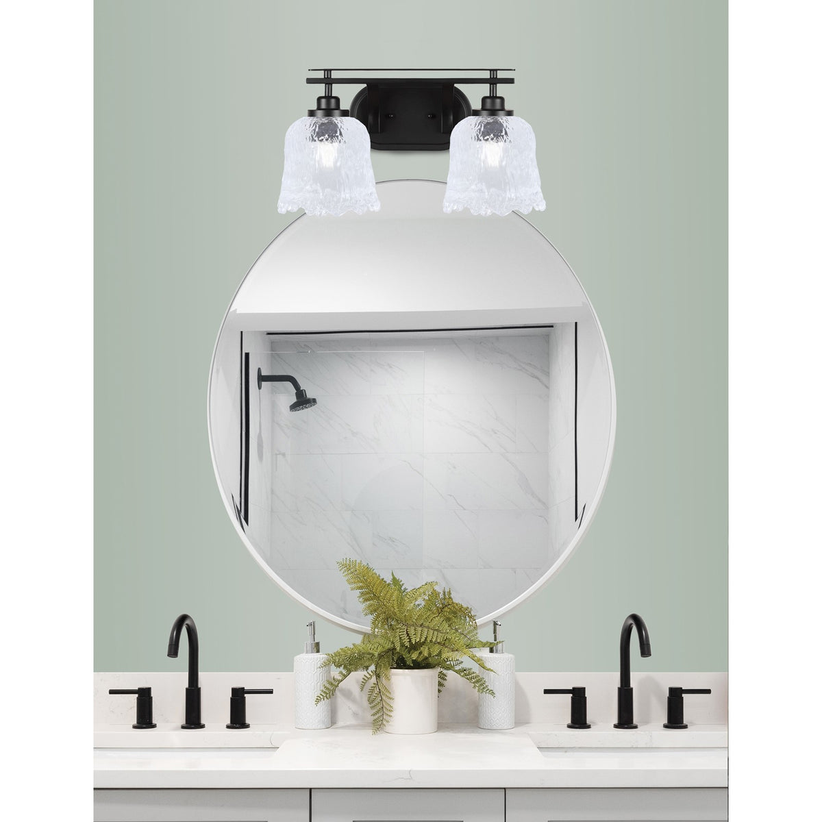 Toltec Odyssey 2-Light Bath Bar | Modern Matte Black and Clear Textured Glass | Bathroom & Powder Room Vanity Light | 8 x 9.75 in | Model 2612-MB-4230