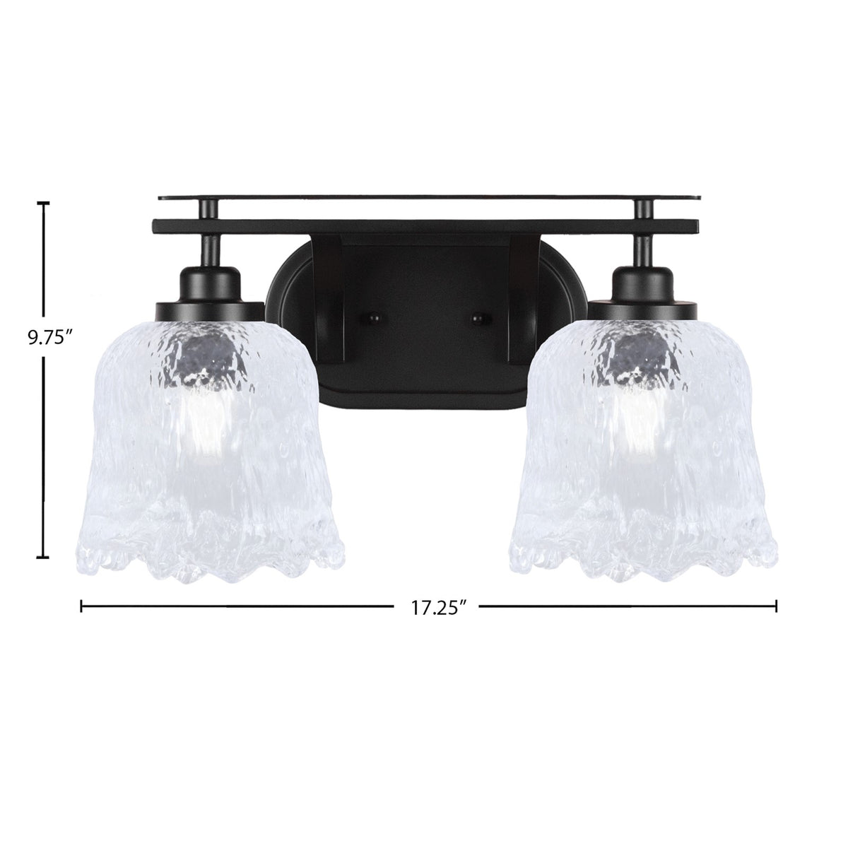 Toltec Odyssey 2-Light Bath Bar | Modern Matte Black and Clear Textured Glass | Bathroom & Powder Room Vanity Light | 8 x 9.75 in | Model 2612-MB-4230
