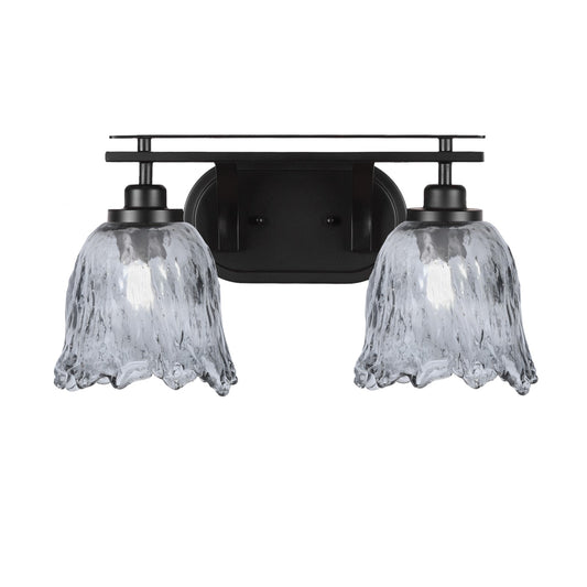 Toltec Odyssey 2-Light Bath Bar | Modern Matte Black and Smoke Textured Glass | Bathroom & Powder Room Vanity Light | 8 x 9.75 in | Model 2612-MB-4232