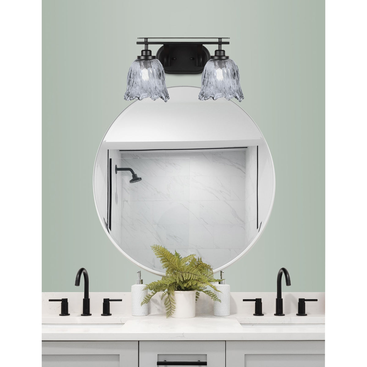 Toltec Odyssey 2-Light Bath Bar | Modern Matte Black and Smoke Textured Glass | Bathroom & Powder Room Vanity Light | 8 x 9.75 in | Model 2612-MB-4232