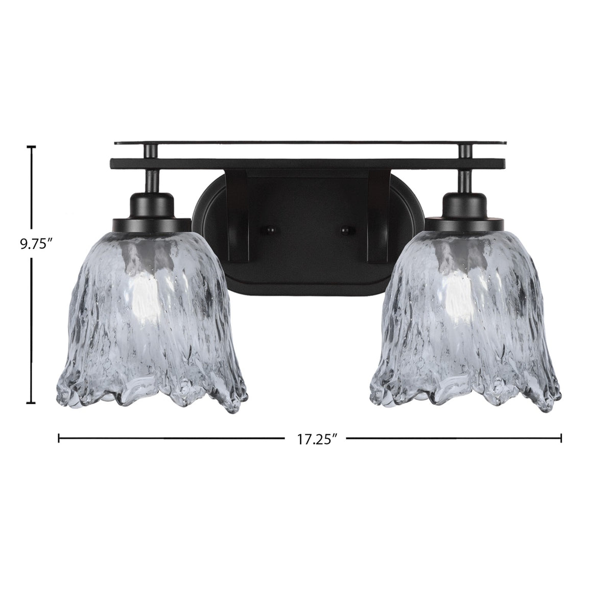 Toltec Odyssey 2-Light Bath Bar | Modern Matte Black and Smoke Textured Glass | Bathroom & Powder Room Vanity Light | 8 x 9.75 in | Model 2612-MB-4232