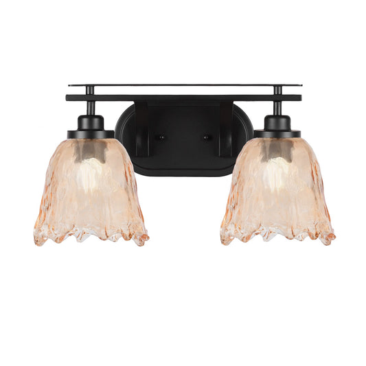 Toltec Odyssey 2-Light Bath Bar | Modern Matte Black Steel and Amber Bubble Glass | Bathroom Vanity & Powder Room | 8 x 9.75 in | Model 2612-MB-4233