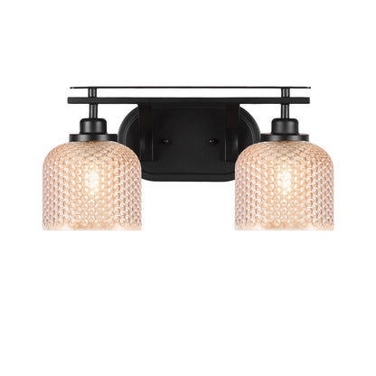 Toltec Odyssey 2-Light Bath Bar | Modern Matte Black Steel and Amber Textured Glass | Bathroom Vanity | 16.5 x 8.5 x 8 in | Model 2612-MB-4613
