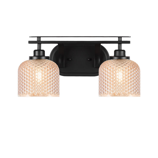 Toltec Odyssey 2-Light Bath Bar | Modern Matte Black Steel and Amber Textured Glass | Bathroom Vanity | 16.5 x 8.5 x 8 in | Model 2612-MB-4613