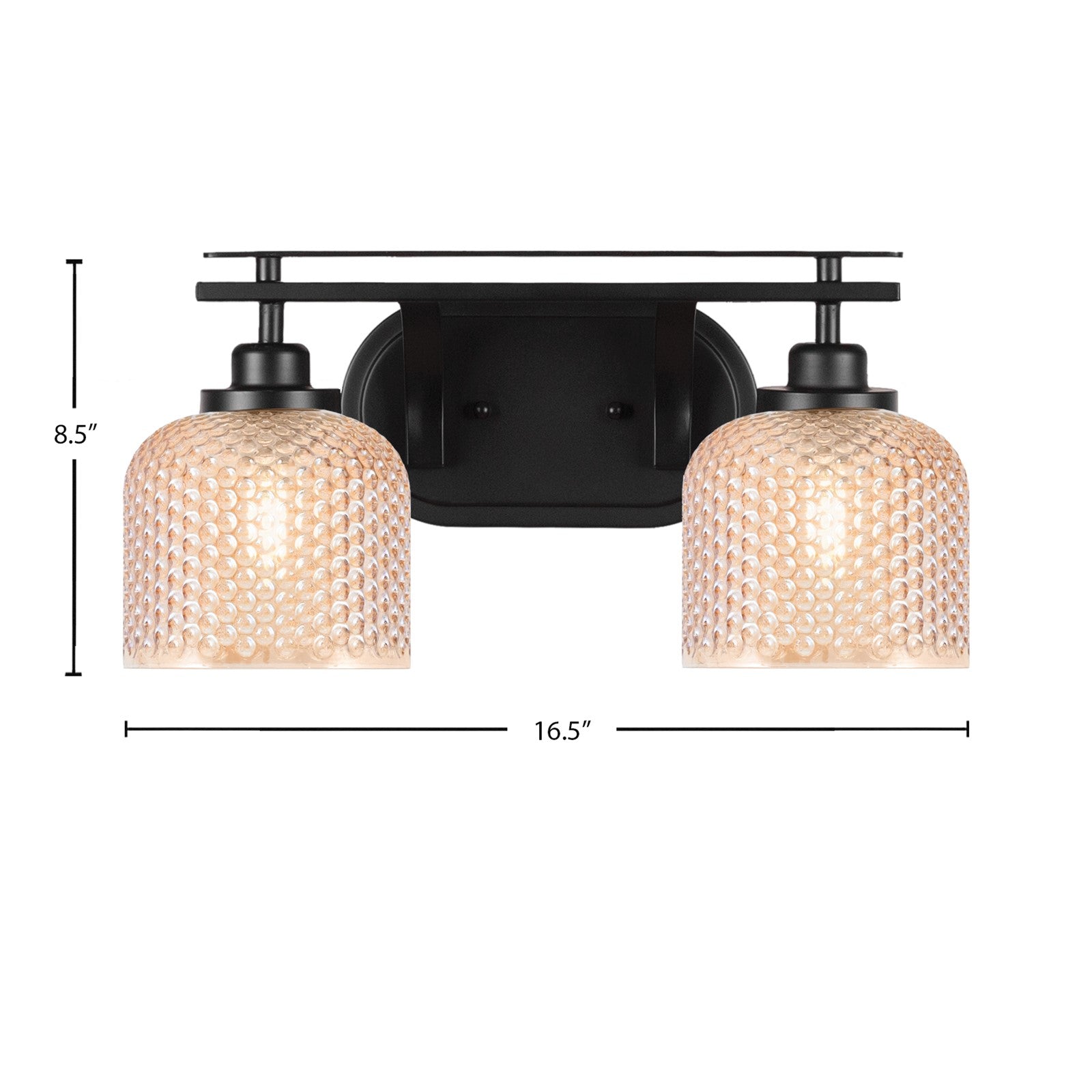 Toltec Odyssey 2-Light Bath Bar | Modern Matte Black Steel and Amber Textured Glass | Bathroom Vanity | 16.5 x 8.5 x 8 in | Model 2612-MB-4613