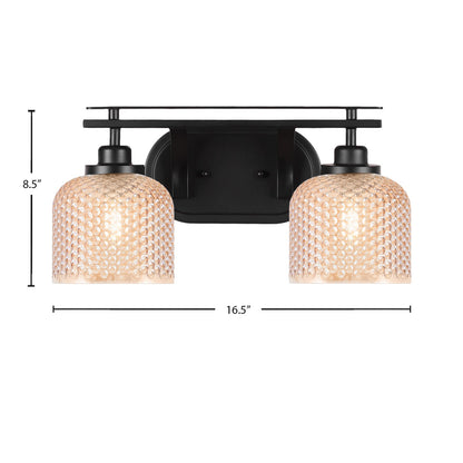 Toltec Odyssey 2-Light Bath Bar | Modern Matte Black Steel and Amber Textured Glass | Bathroom Vanity | 16.5 x 8.5 x 8 in | Model 2612-MB-4613