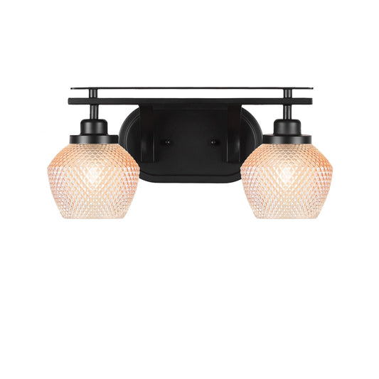 Toltec Odyssey 16.5in 2-Light Bath Bar | Modern Matte Black Steel and Amber Textured Glass | Bathroom Vanity | 16.5 x 8.5 x 8 in | Model 2612-MB-4623