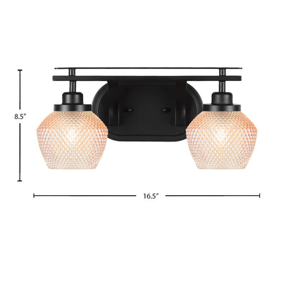 Toltec Odyssey 16.5in 2-Light Bath Bar | Modern Matte Black Steel and Amber Textured Glass | Bathroom Vanity | 16.5 x 8.5 x 8 in | Model 2612-MB-4623
