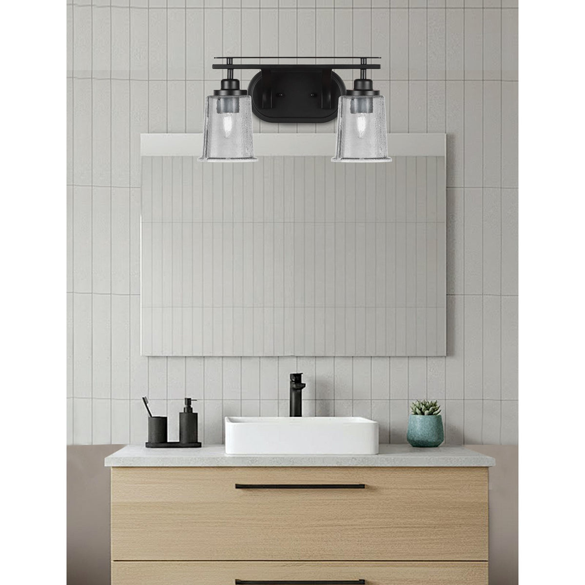 Toltec Odyssey 2-Light Bath Bar | Modern Matte Black Steel and Smoke Bubble Glass | Bathroom Vanity & Powder Room | 7.5 x 8.75 in | Model 2612-MB-5032
