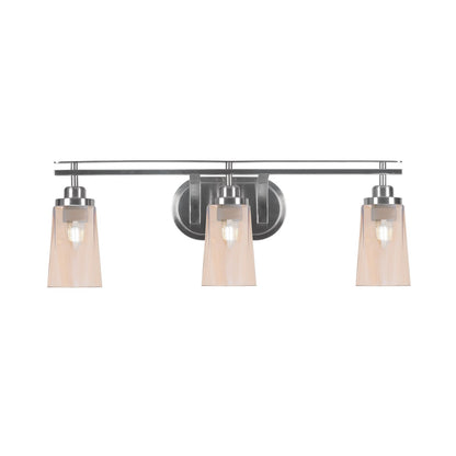 Toltec Odyssey 3-Light Bath Bar | Brushed Nickel and Amber Gradient Glass | Bathroom Vanity Light | 7.25 x 9.75 in | Model 2613-BN-263