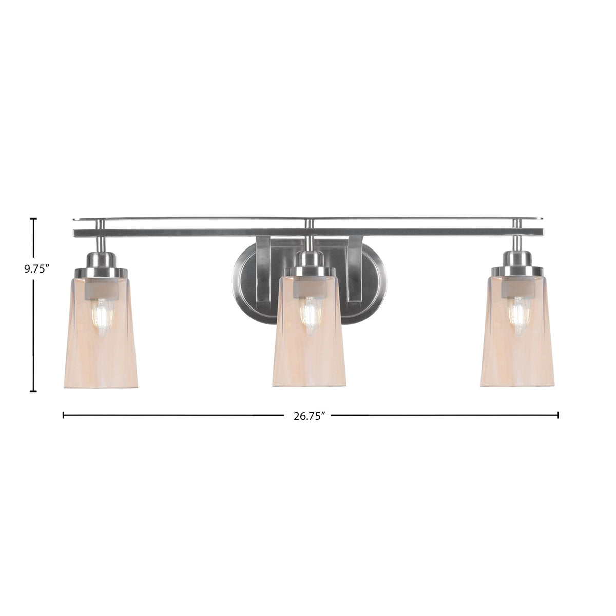 Toltec Odyssey 3-Light Bath Bar | Brushed Nickel and Amber Gradient Glass | Bathroom Vanity Light | 7.25 x 9.75 in | Model 2613-BN-263