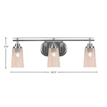 Toltec Odyssey 3-Light Bath Bar | Brushed Nickel and Amber Gradient Glass | Bathroom Vanity Light | 7.25 x 9.75 in | Model 2613-BN-263