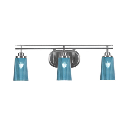 Toltec Odyssey 3-Light Bath Bar | Brushed Nickel and Blue Gradient Glass | Bathroom Vanity Light | 7.25 x 9.75 in | Model 2613-BN-265